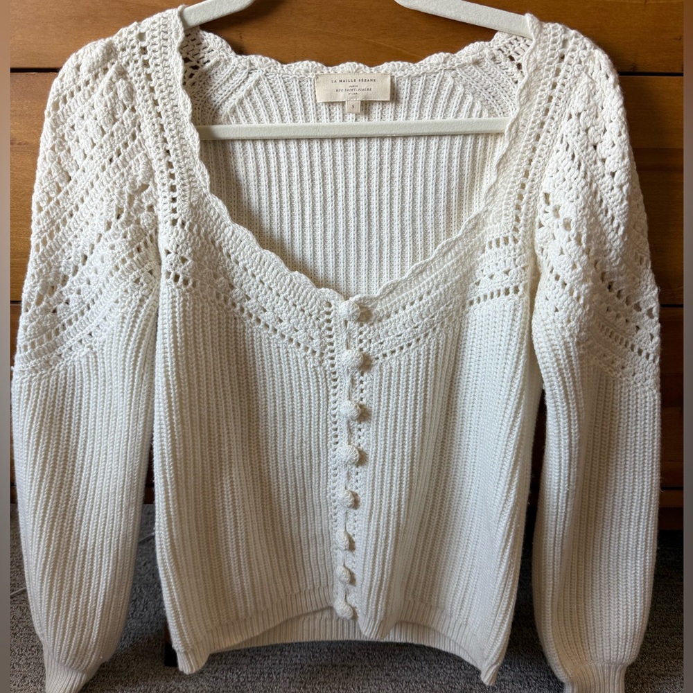 Sezane Cream Knit Cardigan